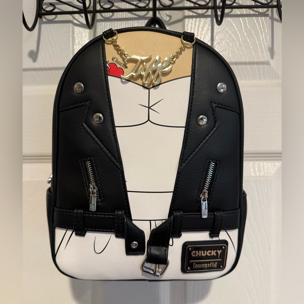 Loungefly Tiff Black & White Mini Backpack with Gold Accent